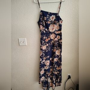 Womens Lulus Reflection Navy Blue Floral Print High-low Dres